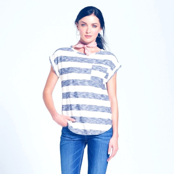 Merona Tops - Women's Striped Cuffed T-Shirt - Merona Navy XS Merona Tops - Women's Striped Cuffed T-Shirt - Merona Navy XS